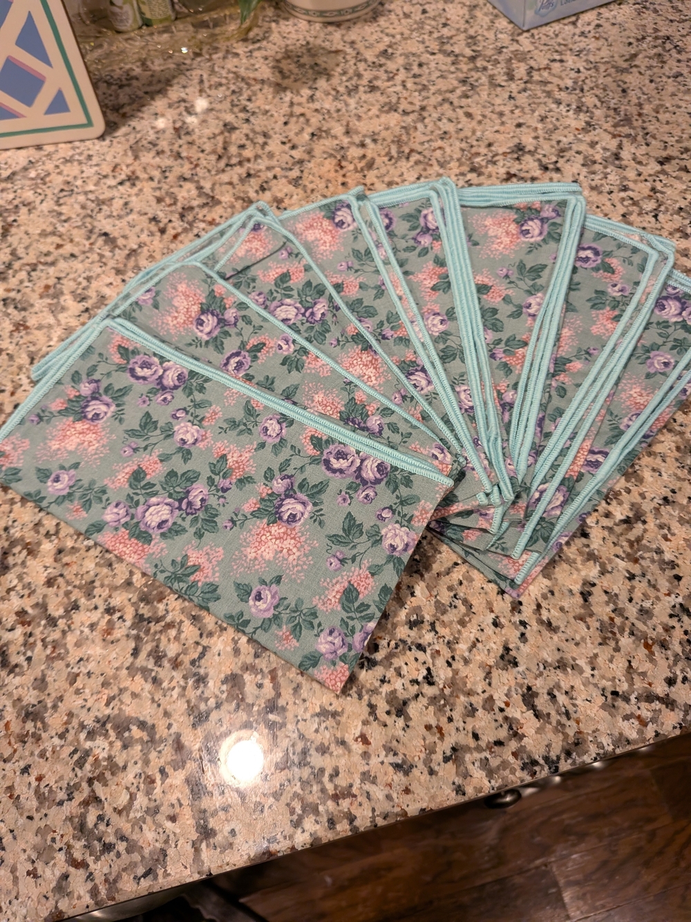 Vintage NOS Dillards Floral Mint Fabric Party Napkins - Set of 8